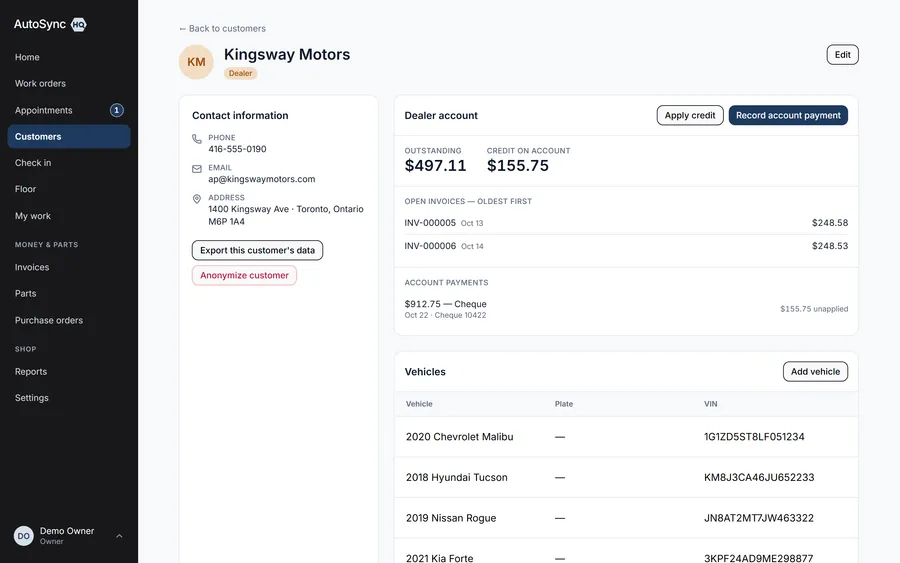 One cheque, many invoices — a real screen from AutoSyncHQ