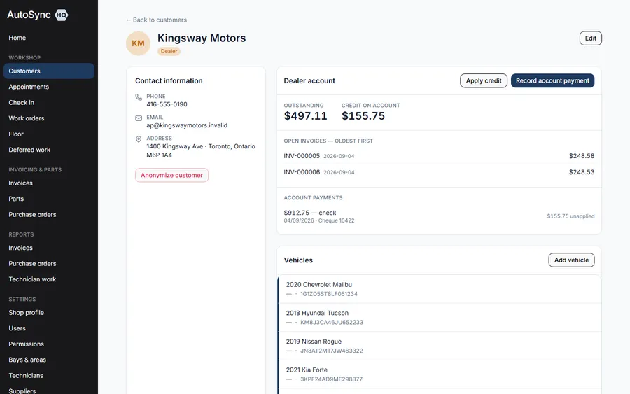 One cheque, many invoices — a real screen from AutoSyncHQ