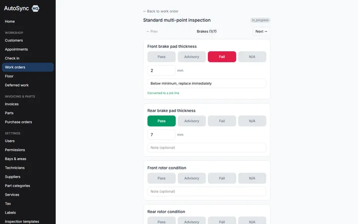 Inspections that become quotes — a real screen from AutoSyncHQ
