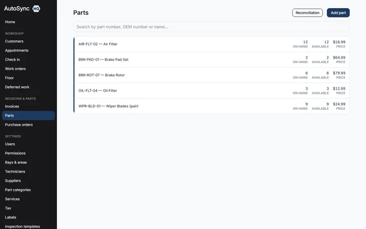 Inventory that stays honest — a real screen from AutoSyncHQ