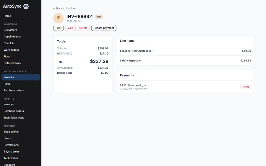 Tax, done correctly — a real screen from AutoSyncHQ