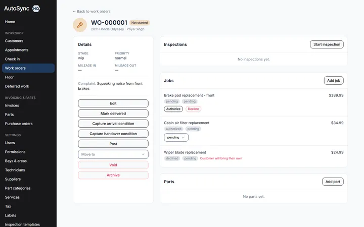 Approval, job by job — a real screen from AutoSyncHQ
