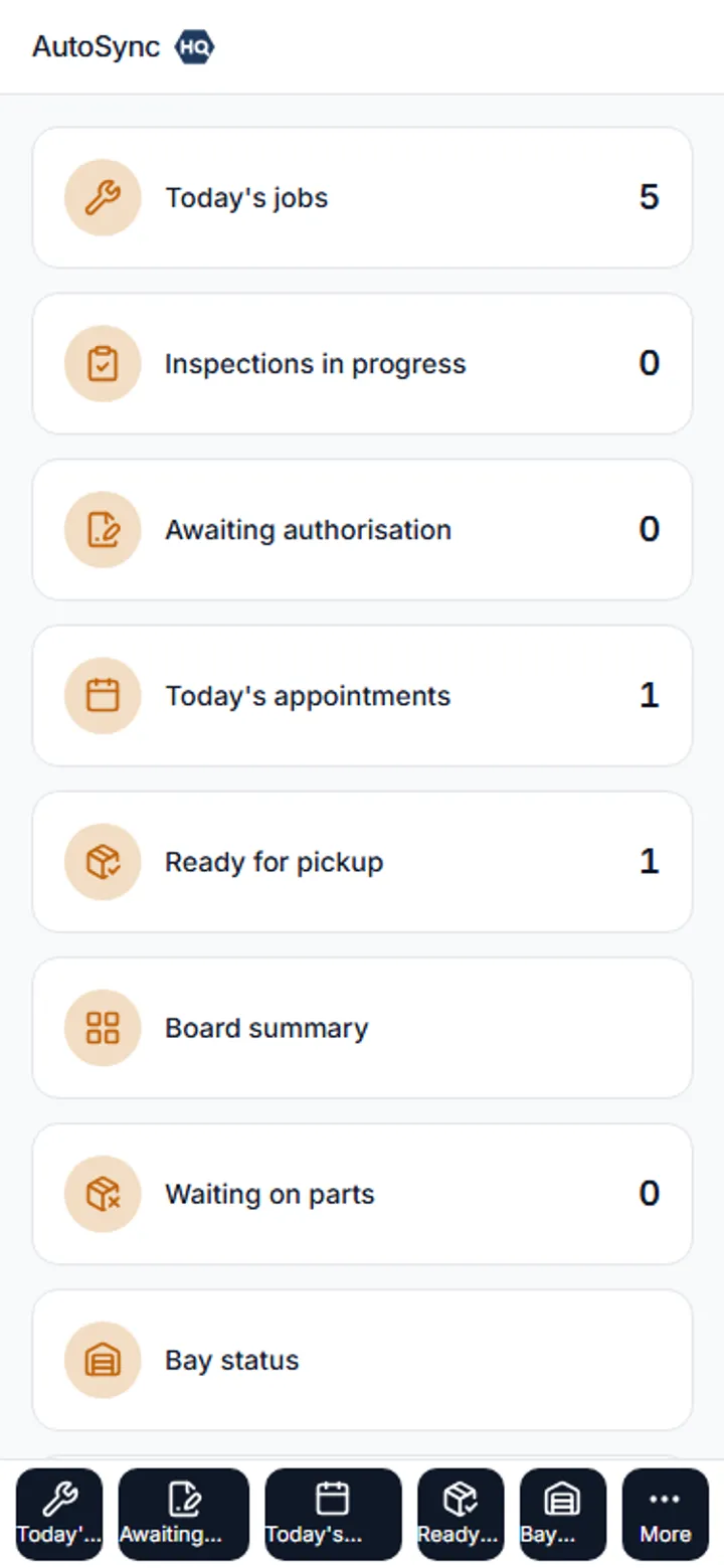 Built for the bay, not just the counter — a real screen from AutoSyncHQ